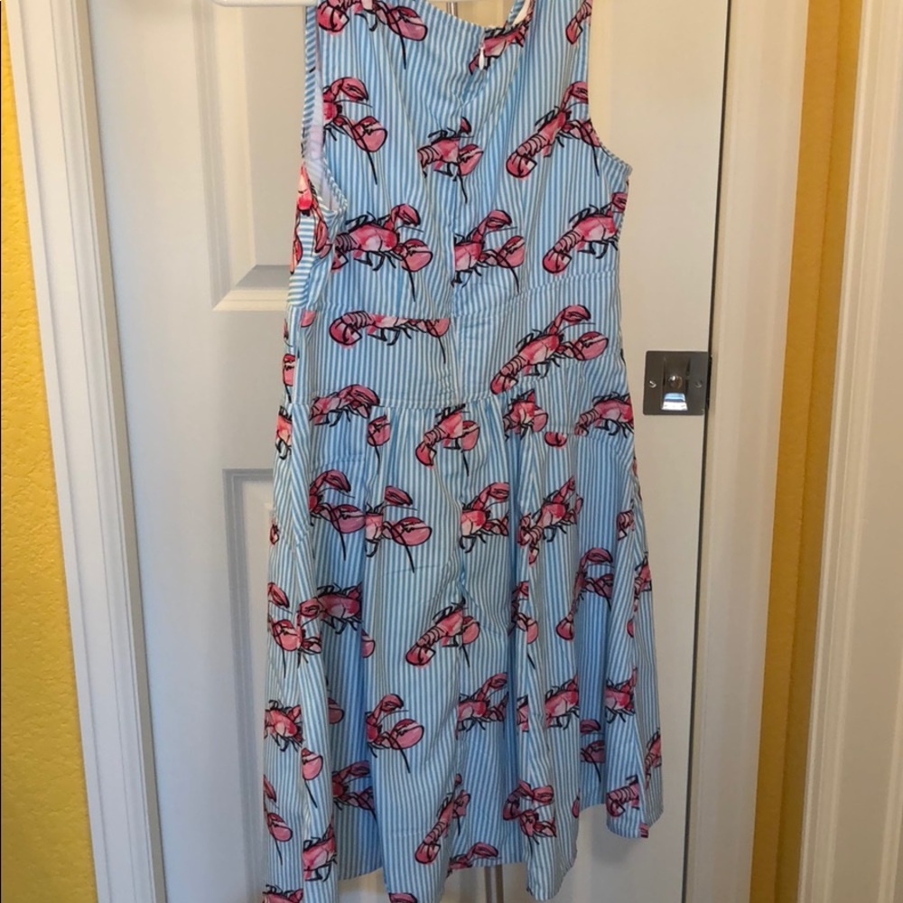 eshakti Blue Stripe Dress with Pink Lobster Print - Picture 2 of 7